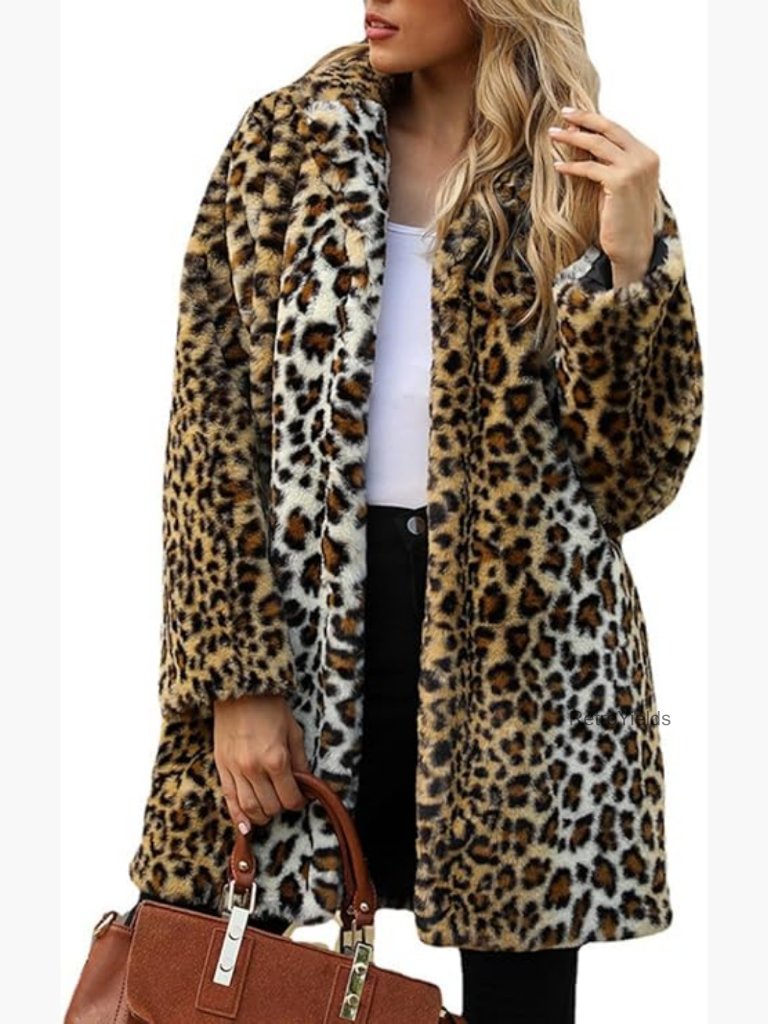Warm Faux Fur Coat With Lapel & Buttons Long Sleeve Winter